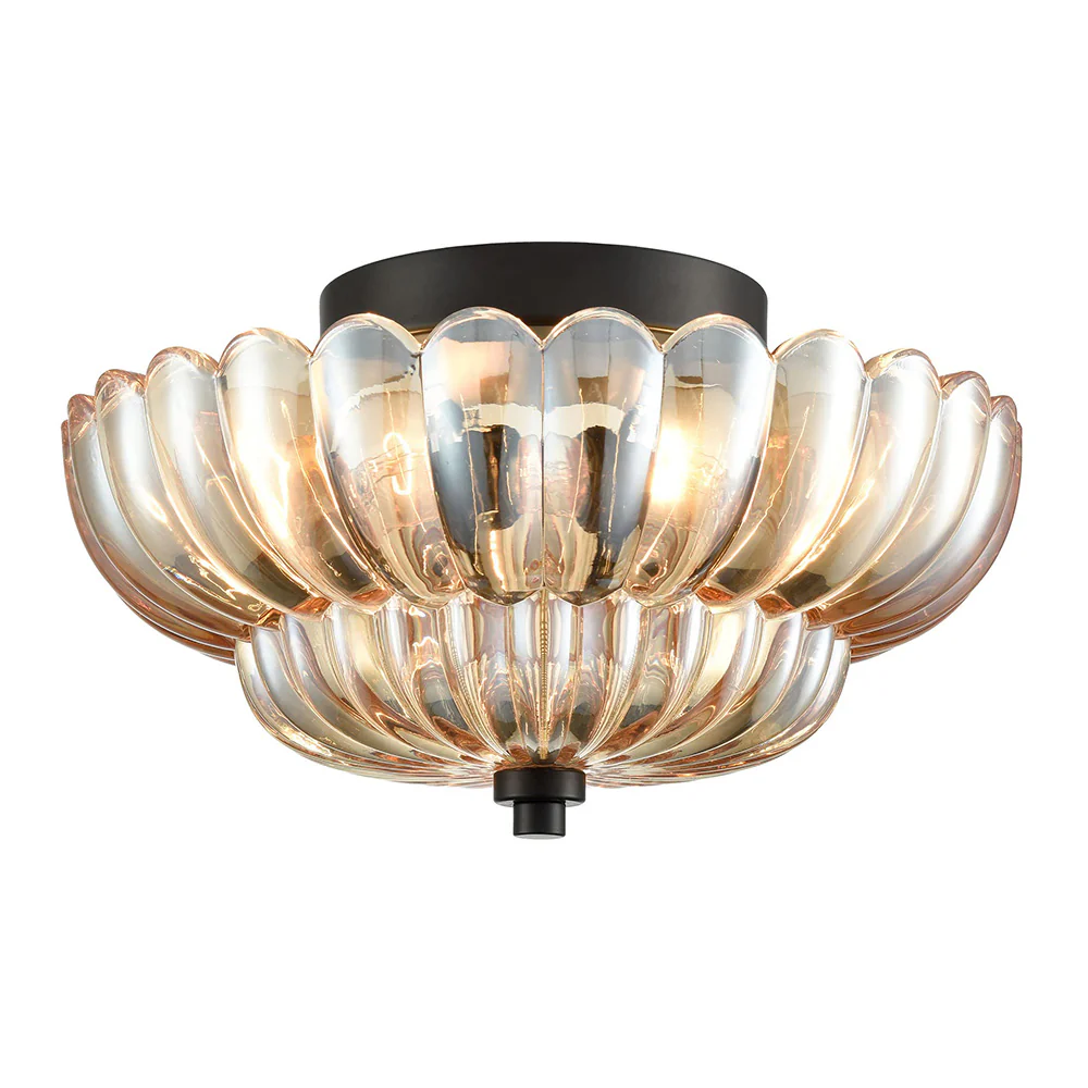 Scalloped Amber Glass Semi-Flush Ceiling Light