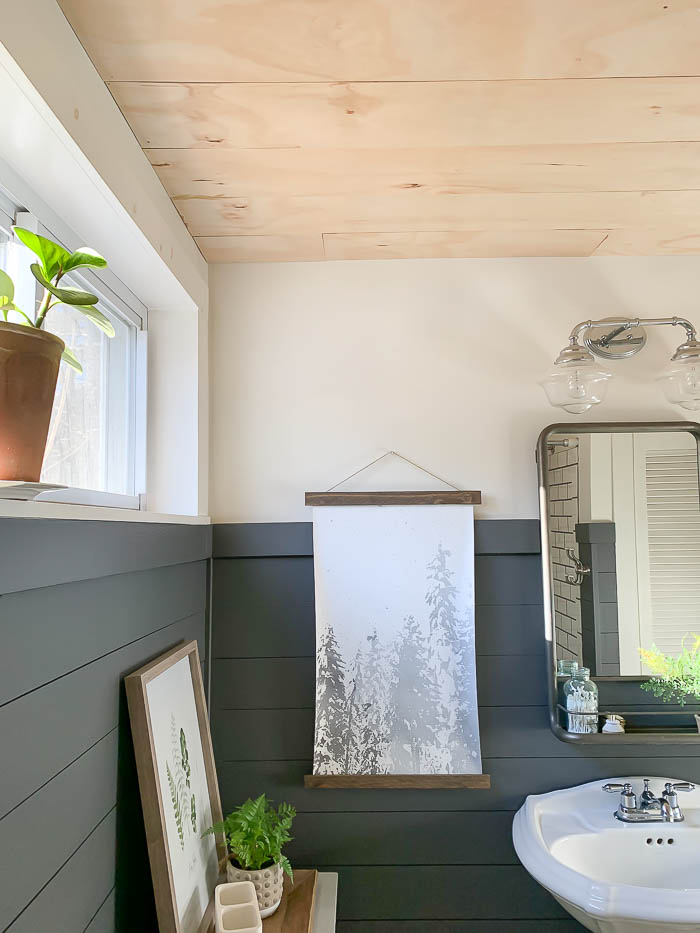 Wood Plank Ceiling In Bathroom