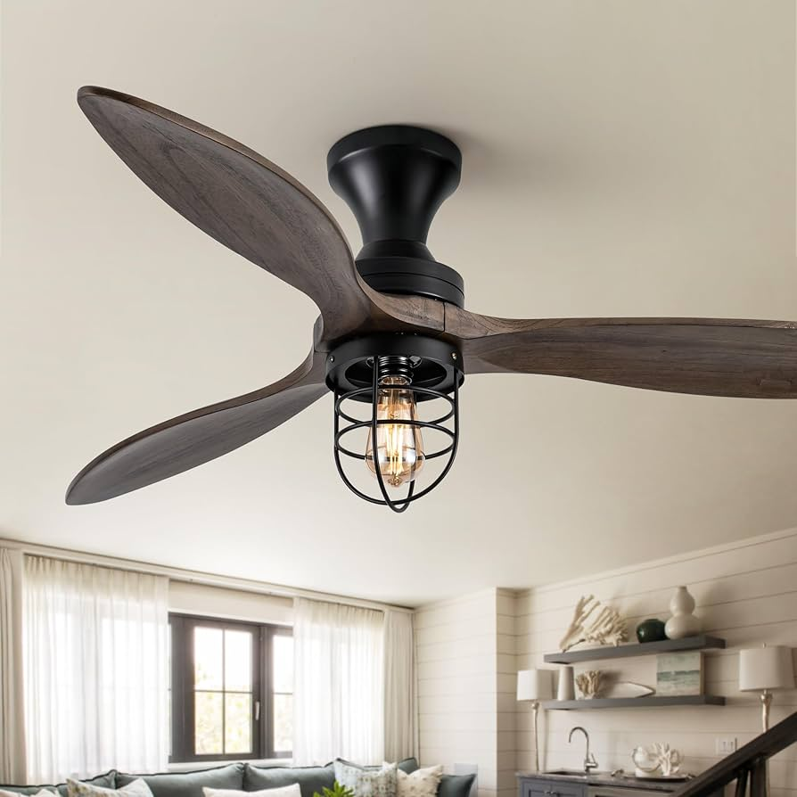 Flush Mount Outdoor Ceiling Fan With Light