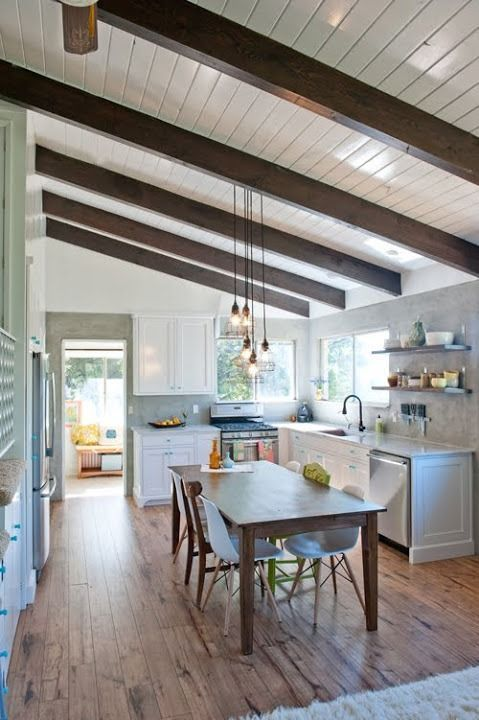 Shiplap Ceiling With Beams