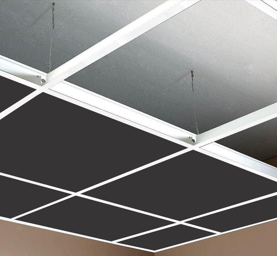 Black Ceiling Tiles With White Grid